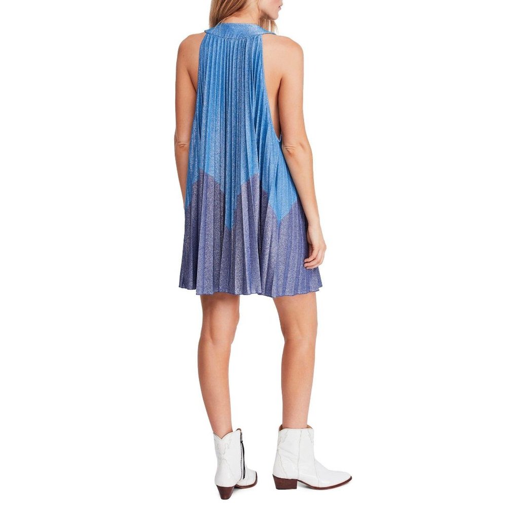 Free People Pleated Love Mini Dress blue purple sp - Picture 3 of 15